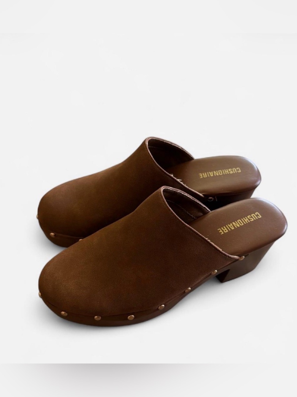 Cushionaire Brown Leatherette Slip-On Clog Heels for Women